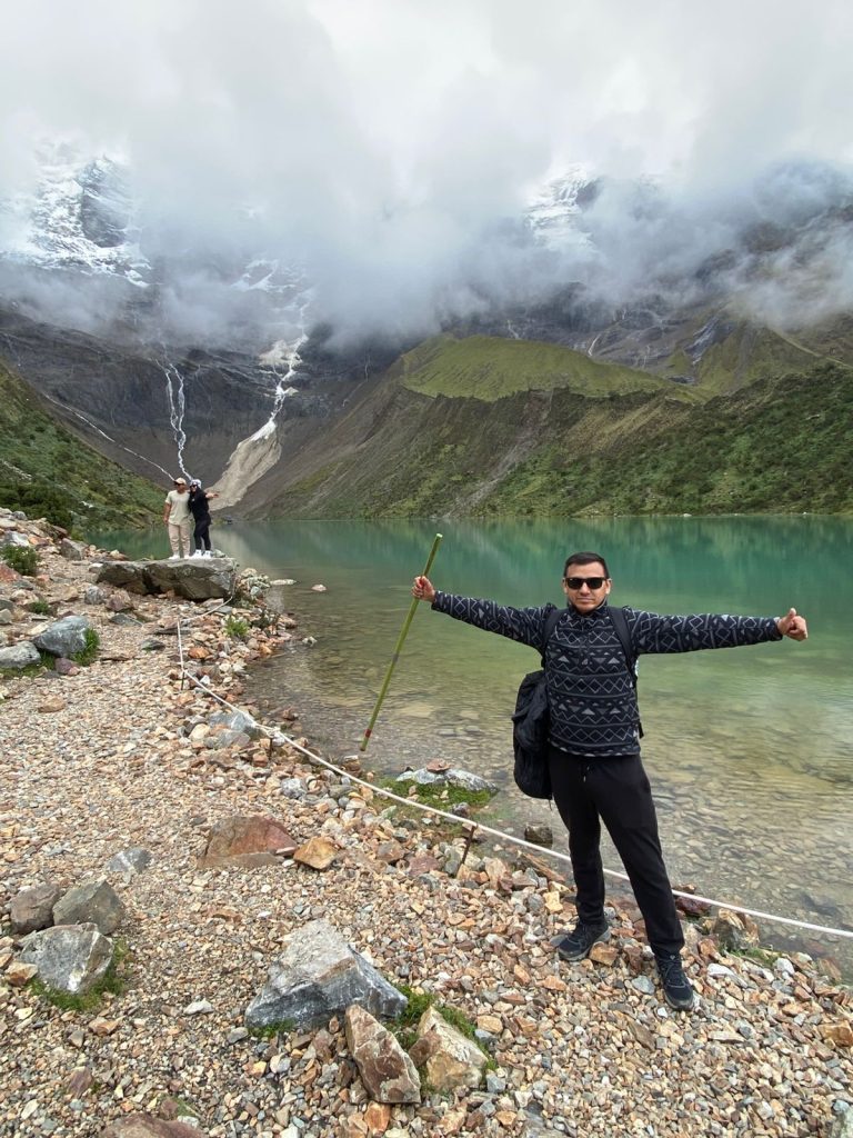 Traveler in Humantay Lake